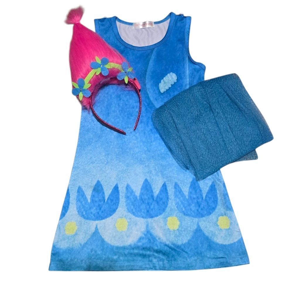 Girls Troll Costume With Sheer Cape And Light Up Headband